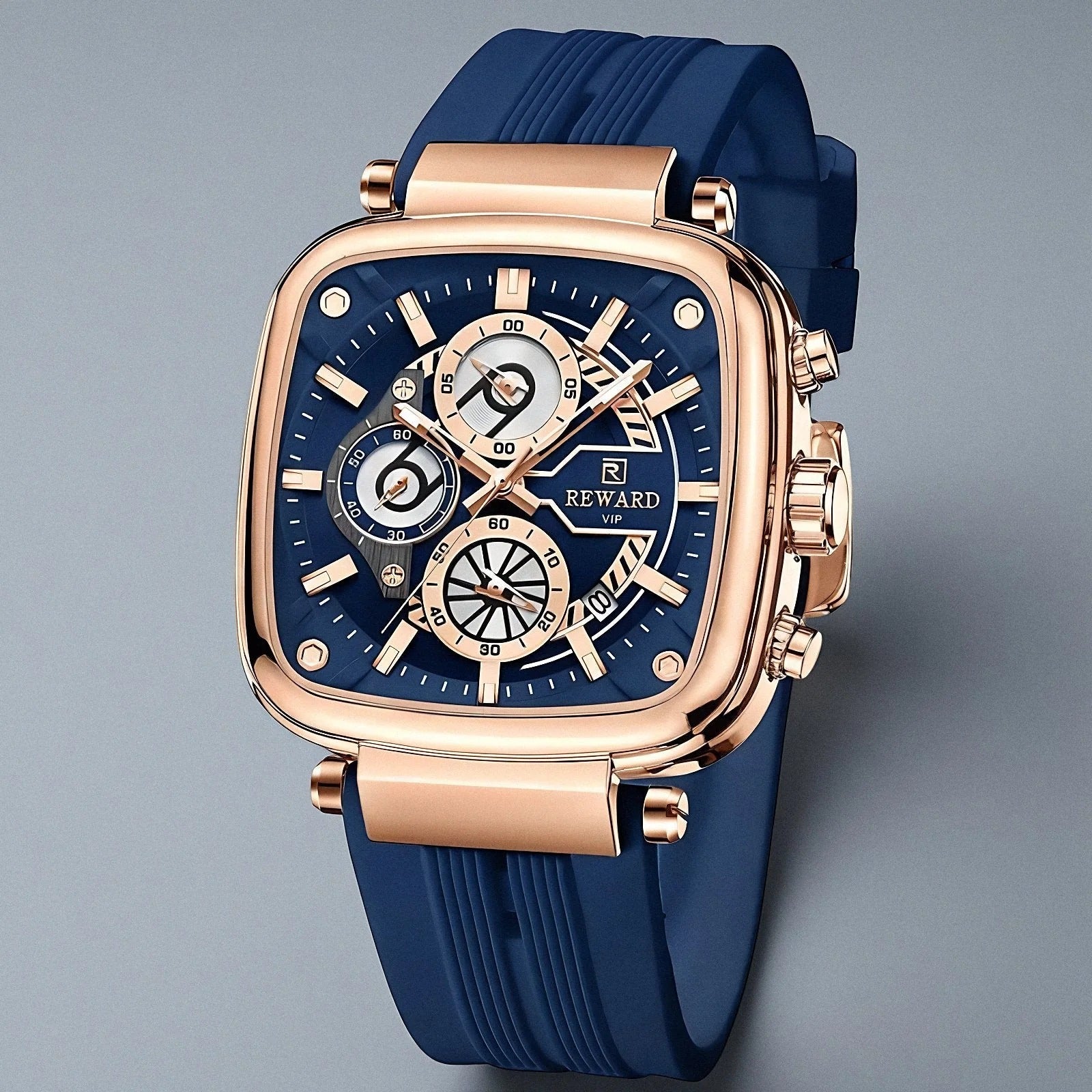 REWARD Fashion Sport Watch for Men – Trendy Square Dial Silicone Strap Quartz Watch